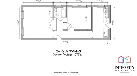 Floor plan for 1 bed, 1 bath, 619 sqft